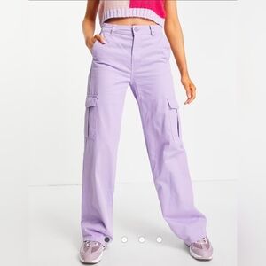y2k PULL & BEAR size‎ 6 High Waist Straight Leg Cargo Pants Lilac Purple